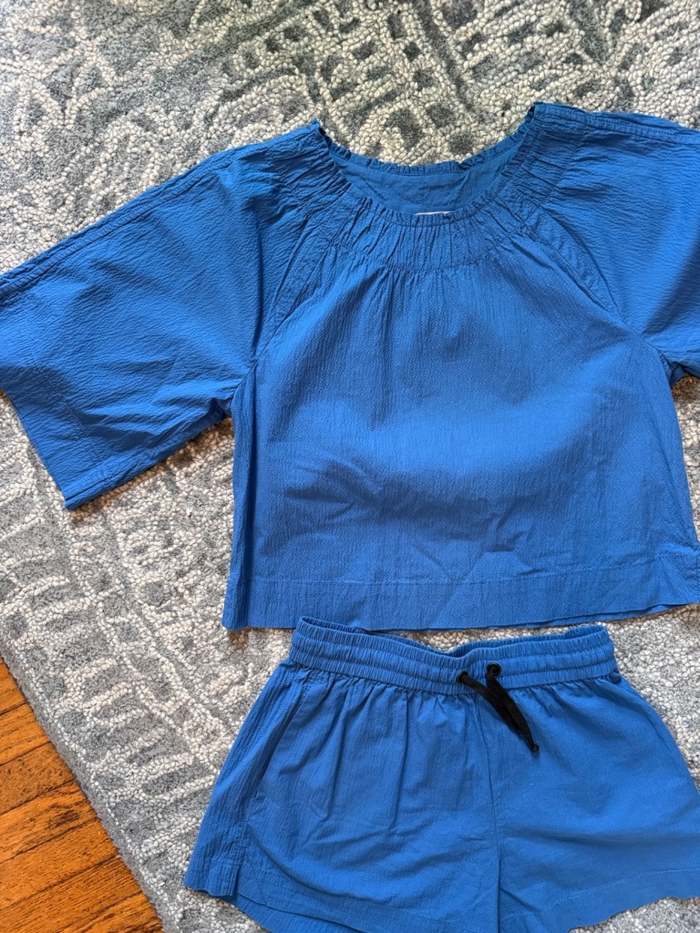 Everlane Cerulean Blue Two-Piece Organic Cotton Lounge Vacation Short Set sz S - Picture 2 of 6